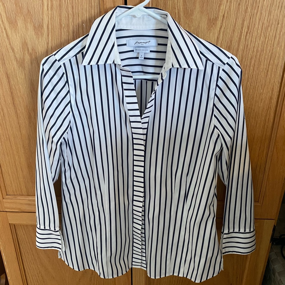 Fox Croft Black White Striped Dress Shirt 4